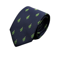Navy Blue with Green Christmas Trees Novelty Skinny Tie